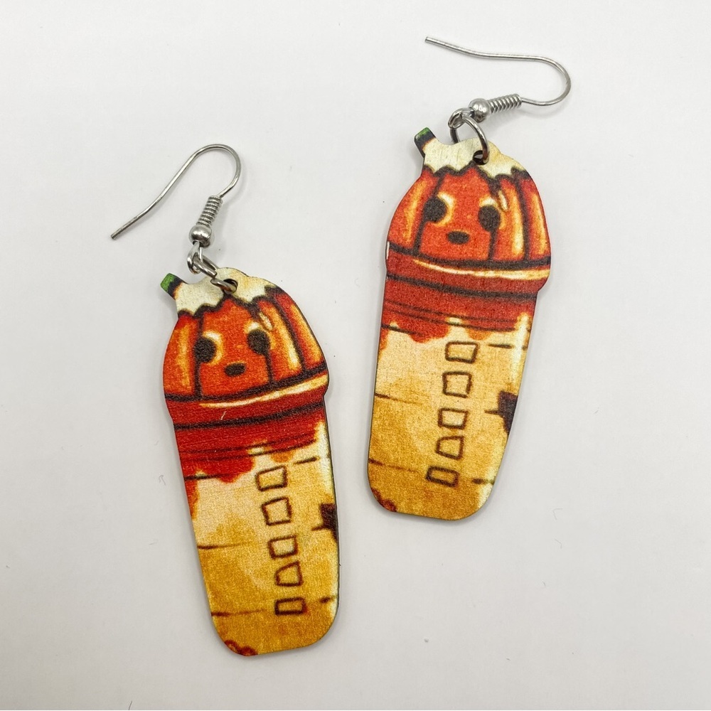 Wooden Fall Dangle Earrings - Coffee, Autumn, Party, Thanksgiving, Holiday